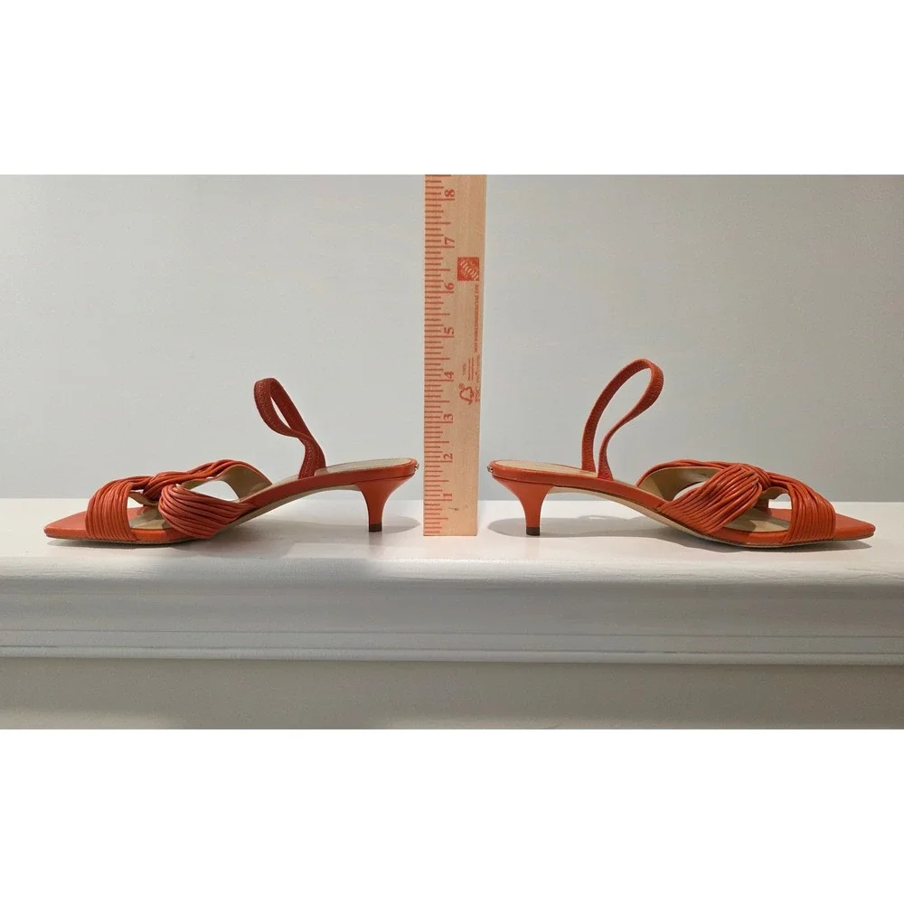 Women's sz 6 M Michael Kors Alessia Kitten Sandals Orange Leather Slingback